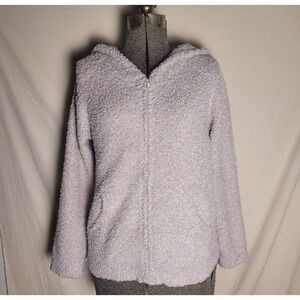 Barefoot Dreams CozyChic Teddy Zip Up Hoodie Large Beige Neutral Soft Warm
